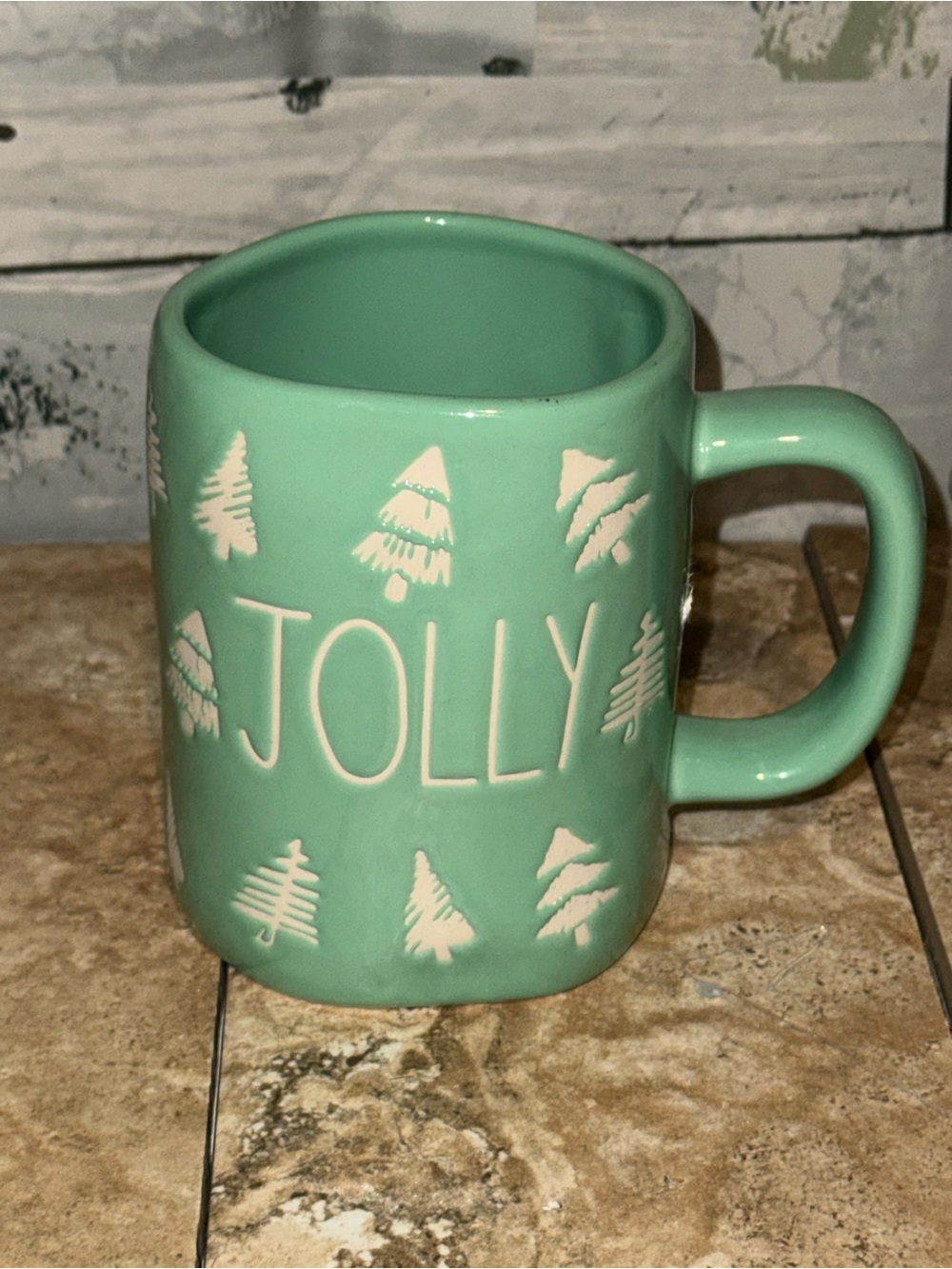 Rae Dunn Artisan Collection by Magenta Ceramic Coffee Mug Green/White Tree